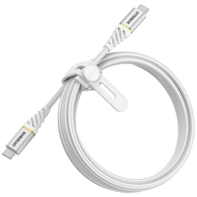 Image de Otterbox Câble Premium Tressé renforcé USB C vers C, de Charge Rapide pour Smartphone et Tablet, Ultra Robuste, résiste aux torsions pliages, 2M, Blanc