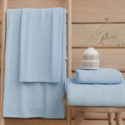 Image de PETTI Artigiani Italiani Serviettes de Bain 100% éponge Coton, Ensemble 1+1, 2 pièces 1 Serviette Visage et Main, Bleu Clair