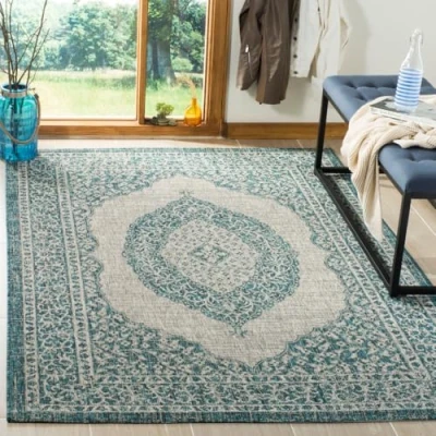 Image de Safavieh Kalene Grand Tapis de Salon rectangulaire pour Une Utilisation en intérieur, Polypropylène, Gris Clair/Sarcelle, 160 X 230 cm
