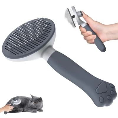 Image de Zivacate Brosse Chat Chien[Prise Ergonomique &amp; Nettoyage en Un clic Patented Design] Outil pour Chiens/Chats/Lapins à Poil Court et Long, Chien Accessoires(Dunkelgrau)