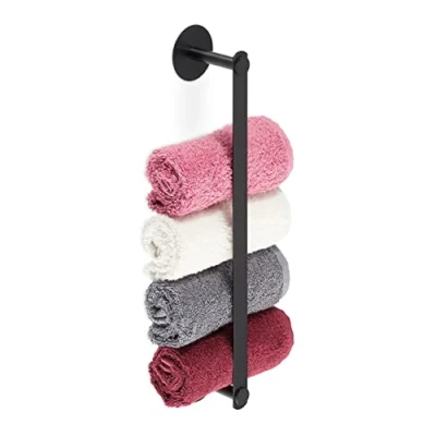 Image de Relaxdays Porte serviettes autoadhésif en inox, pour la salle de bain,sans perçage, HLP : 5,5 x 40,5 7 cm, noir