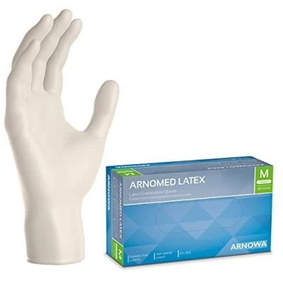 Image de ARNOMED gants latex jetables M, blanc, chirurgicaux non poudrés, 100 pièces/boîte, à usage unique, en latex, gant disponibles tailles XS, S, L &amp; XL