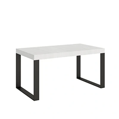 Image de Table Tecno extensible plateau blanc frêne 90x160 allongé 264 cadre Anthracite