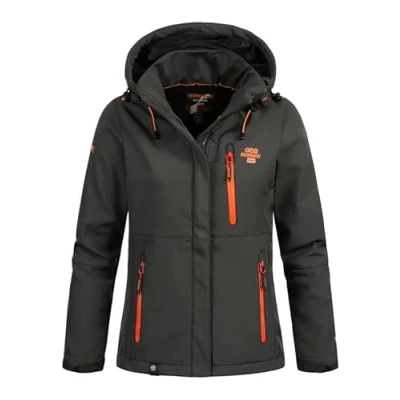 Image de Geographical Norway Touna Lady Veste Softshell Femme Impermeable Jacket À Capuche Outdoor Blouson Coupe Vent Resistant Hiver (Gris_fonce_orange S Taille 1)