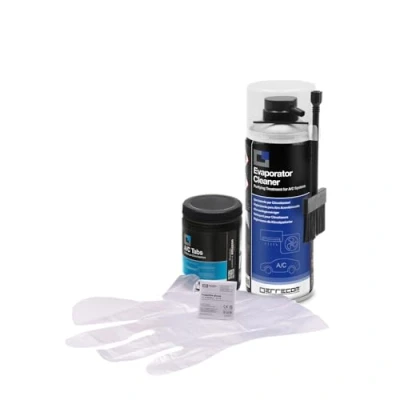 Image de ERRECOM Kit nettoyage climatisation, contient Evaporator Cleaner PRO nettoyant pour climatiseur avec brosse distributrice poils durs, A/C Tabs 40 tablettes à action prolongée, gants