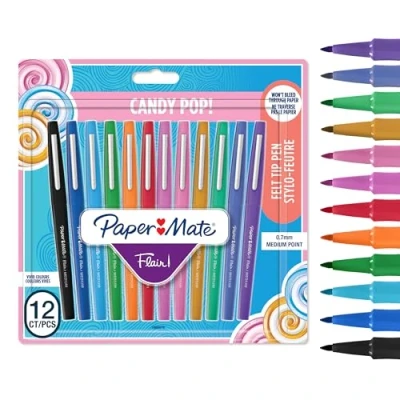 Image de PAPER MATE Stylos feutres Flair Marqueurs à pointe moyenne (0,7 mm) Assortiment de Coloriage Candy Pop (enfants et adultes), journal intime, etc. 12 unités