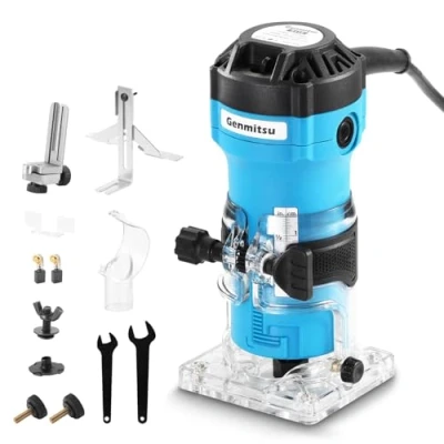 Image de Genmitsu 1HP Palm Trimmer Router, 30 000 tr/min, outil compact en bois avec base fixe, pince de serrage 1/4&quot;, parfait pour le travail du CNC et les projets bricolage