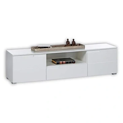 Image de Stella Trading SPICE Buffet TV en blanc brillant moderne avec beaucoup d&#039;espace de rangement pour votre salon 165 x 42 40 cm (L/H/P)