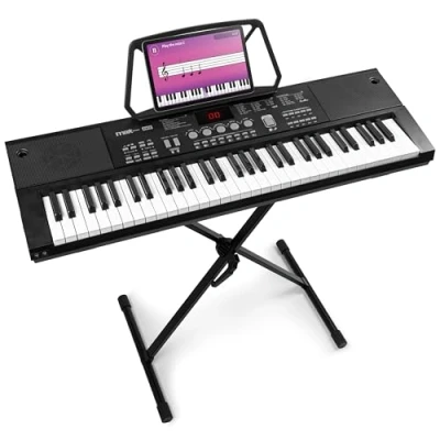 Image de Max KB15 Clavier Électronique 61 Touches, Stand Inclus, Synthétiseur Débutant, Deux Haut parleurs Intégrés, Batterie Rechargeable, Microphone Idéal pour Démarrer votre Apprentissage