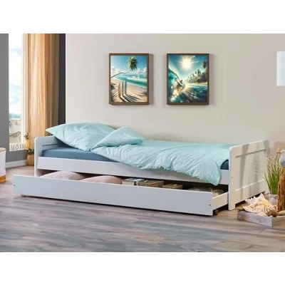 Image de Inter Link Lit gigogne tiroir Avec rangements en bois massif 90 x 200 cm 2 couchages sommier à lattes Blanc vernis Surf