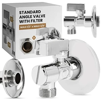 Image de Robinet d&#039;Angle avec Filtre 1/2&#039;&#039; x 3/8&#039;&#039; Mâle à Bille Chromé Laiton Lave linge vaisselle Réglage Conduites d&#039;Eau Froide Chaude Raccord Visser (1/2&#039;&#039; Fm)