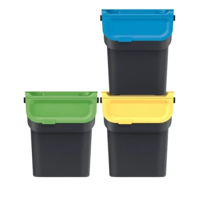 Image de Keden Kaddi Q Système de tri sélectif, 3 x 20 l, avec filtre à charbon actif, bac des déchets couvercle, poubelle recyclage, en plastique (noir)