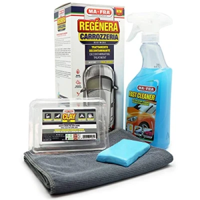Image de Mafra, Car Refinish Kit, Traitement décontaminant pour la carrosserie et le verre, les insectes résidus ferreux de toutes surfaces extérieures, contient Fast Cleaner Clay Bar Soft