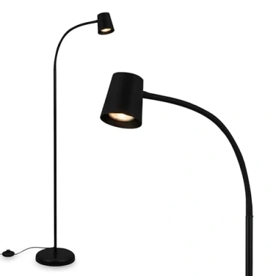 Image de BRILONER Lampadaire pour la décoration du salon et lampe de lecture, pivotante, salon, bouton au pied, éclairage indirect, blance