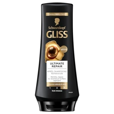 Image de Schwarzkopf Gliss Après Shampoing Ultimate Repair Soin Cheveux Secs et Abîmés Répare Renforce 95% d&#039;ingrédients d&#039;origine naturelle Flacon de 200ml