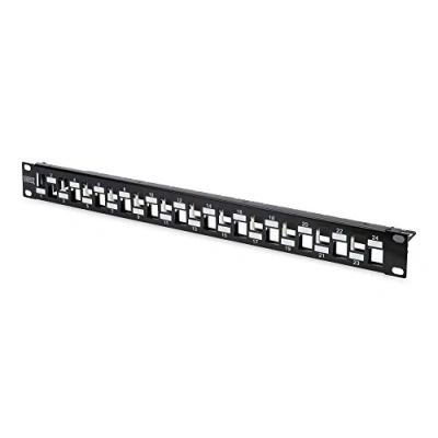 Image de Digitus Panneau de Brassage (Patch Panel) Modulaire pour modules Keystone 19 Pouces 24 Ports blindé Montage en Rack 1U dégradé Noir