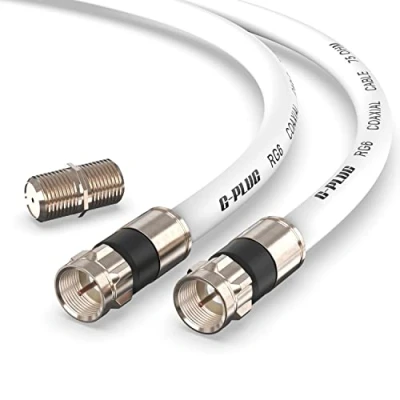 Image de G PLUG 1m Kit Cable Coaxial TV RG6 avec Connecteurs Antenne Numérique, Internet Haut Débit, Câble Rallonge Double Joint Torique en Caoutchouc Étanche et à Compression Blanc
