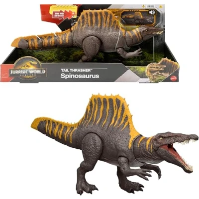 Image de Mattel Jurassic World Renaissance Figurine articulée Spinosaurus, jouet dinosaure avec 2 mouvements d’attaque, fidèle au film, jeu virtuel, JGB57