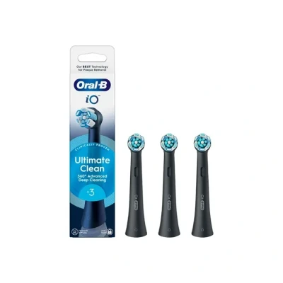 Image de Oral B têtes de rechange iO Series Ultimate Clean Black, rondes originales, poils CrissCross, retrait la plaque, 3