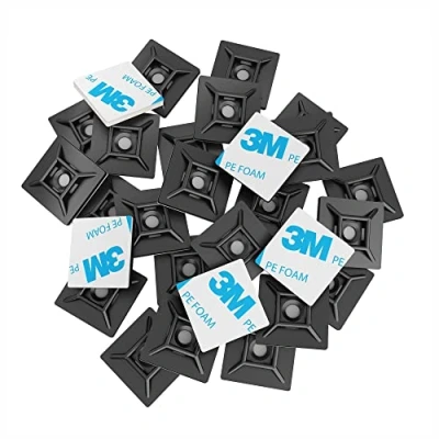 Image de intervisio 200 Pièces Embases Adhesive pour Attache de Cable, 28mm x 28 mm, Noir, Serre Câbles Auto Adhésif, Support Câble Plastique, Embase Collier Serrage
