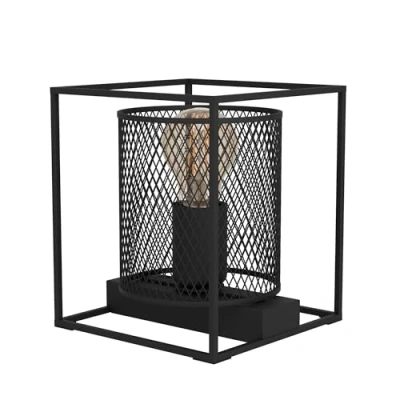 Image de Eglo lampe de chevet Catterick, à poser carrée au design industriel, table en métal noir, luminaire effet grillage pour salon et chambre, douille E27