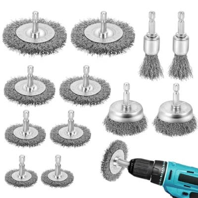 Image de Yokuni 12 Pièces Brosse Metallique Pour Perceuse Ensemble, 6mm Métallique Embout Hexagonal, Adapté Aux Meuleuse, Polissage, Meulage Et Ébavurage