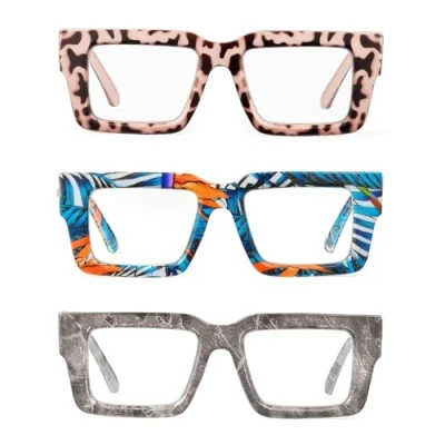 Image de JM Lunettes de Lecture Carré Surdimensionnées Hommes Femmes, Mode Lunette Anti Lumiere Bleue avec Charnière à Ressort 3 Paires 2.0
