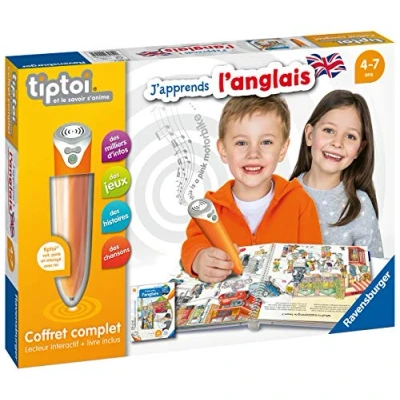Image de Ravensburger tiptoi® Coffret Complet Lecteur interactif + Livre J&#039;apprends l&#039;anglais Jeu éducatif électronique, sans écran A partir de 4 Ans Version française 00 057