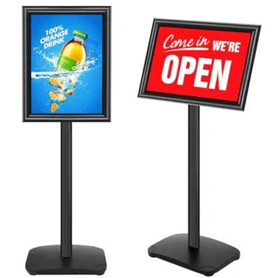 Image de VAIIGO support de panneau pour affiche A4, réglable avec base robuste, à poser au sol affiche, publicité, vente, signalisation, d&#039;affichage, Noir