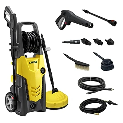 Image de Lavor Nettoyeur Haute Pression Planet 170 Extra avec Brosse Fixe, Rotative, Accessoire pour Nettoyage Sols, Flexible Déboucheur 6m. Puissance Bar Max, Débit 510 l/h Moteur 2500W