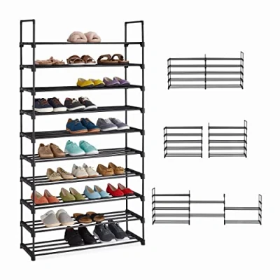 Image de Relaxdays Étagère à Chaussures XXL, système d&#039;emboîtement, 10 étages, modulable, HLP : 17,5x93x30,5 cm, Rangement, Noir