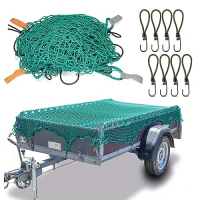 Image de CargoVA® Filets de Remorque 300x200 cm Filet avec Corde en Caoutchouc et Marquage des Coins, Bache pour Une Sécurisation Parfaite du Chargement