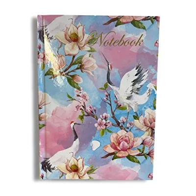 Image de Carnet Maturi A5 à couverture rigide, motif fleurs de magnolia et grues avec détails en feuille d&#039;or finition brillante