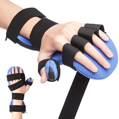 Image de Attelle de Main au Repos, Nuit pour 5 Doigts et Poignet, Stabilisateur Arthrite, Douleur du Canal Carpien, Tendinite, Spasme Mineur, Mains Droite Gauche L/XL (Bleu)