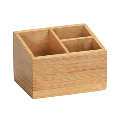 Image de WENKO Boîte de Rangement Bambou Mod. Terra Organisateur 3 Compartiments pour Salle Bain Cuisine et Bureau Écologique Pratique Dimensions 12 x 8,5 9 cm Couleur Brun