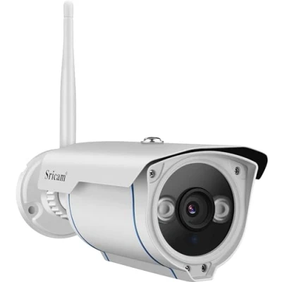 Image de Caméra de Surveillance Vidéo Extérieure, Sricam Sécurité WiFi, Imperméable, Vision Nocturne, Détection Movement, Support MicroSD jusqu&#039;à 128GB, Compatible avec iOS et Android Windows PC