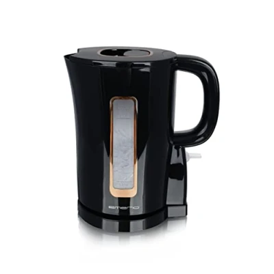 Image de emerio WK 125130 Bouilloire 1,7 l, 2200 W, sans BPA, élément chauffant en acier inoxydable, indicateur de niveau d&#039;eau, arrêt automatique, protection contre le fonctionnement à sec, noir/doré