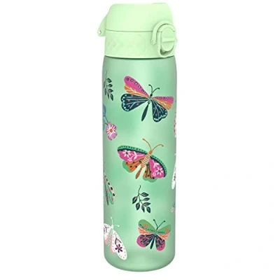 Image de Ion8 Gourde, 500ml, Anti Fuite, Facile à Ouvrir, Verrouillage Sécurisé, Lavable en Lave vaisselle, Sans BPA, Poignée de Transport, S&#039;adapte aux Porte gobelets, Nettoyer, Motif Papillon