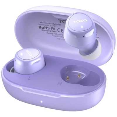 Image de TOZO E1 Ecouteurs Bluetooth sans Fil, 5.3 ENC Appels Ultraléger EQs 30H Lecture USB C IPX6 Violet