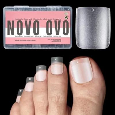 Image de NOVO OVO Longs bouts d&#039;ongles carrés à presser, couverture complète, kit transparents extra larges, ongles doubles préformés mats, 15 tailles, 360 pièces jusqu&#039;à 12 pédicures