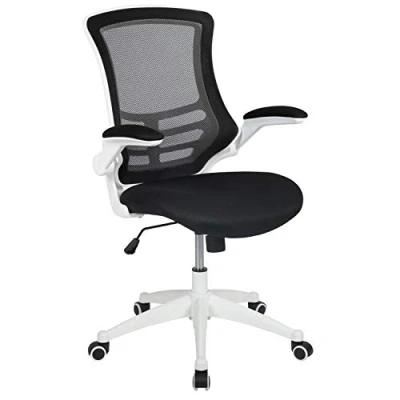 Image de Flash Furniture Chaise de Bureau Kelista de, Ergonomique, Dossier Moyen, Structure Blanche, Maille Noire avec Pivot