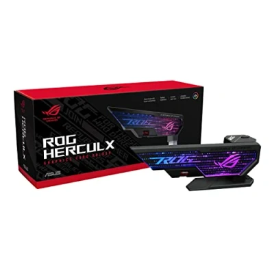 Image de ASUS ROG Strix Herculx Support pour gddr4 Carte graphie, Montage sans Outils, Niveau intégré Pratique, Structure en Alliage de Zinc, Hauteur réglable 72 à 128 mm, Aura Sync, Noir 90DA0020 B09000