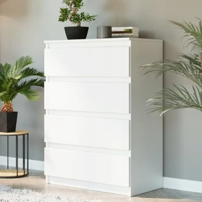 Image de Home Collective Commode à 4 tiroirs En bois avec Buffet haut Pour chambre coucher, salon, couloir, bureau Organiseur 70 x 98 40 cm Blanc