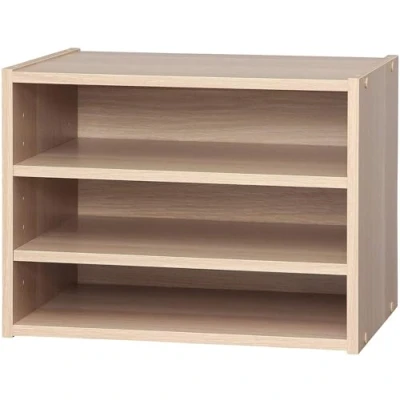 Image de Iris Ohyama, Petit Meuble de rangement, Table chevet, d&#039;appoint, nuit, 3 étagères ajustables tous les 3.2 cm, Solide, Bureau, Chambre, Salon Stack Box STB 400T Marron clair
