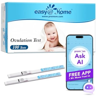 Image de Easy@Home 100 Tests d&#039;Ovulation en Bandelettes Soutenu par l’Application d’Ovulation Premom avec APP Française (100LH)