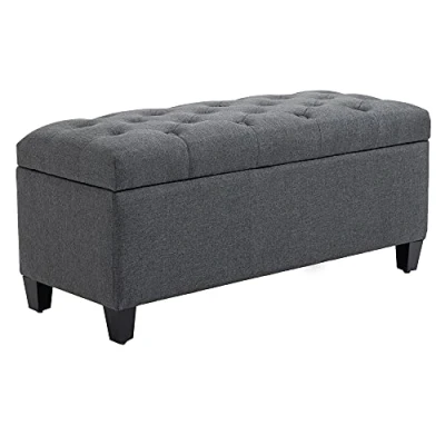 Image de HOMCOM Banc de Rangement Pouf Salon Bout lit capitonné Coffre Repose Pieds pour Salon, Chambre, entrée, 100 x 40 44 cm, Gris foncé