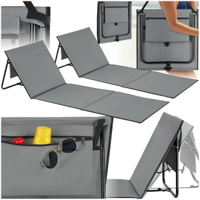 Image de TECTAKE Lot de 2 tapis plage MINA pliables avec dossier réglable en continu et bandoulière transport