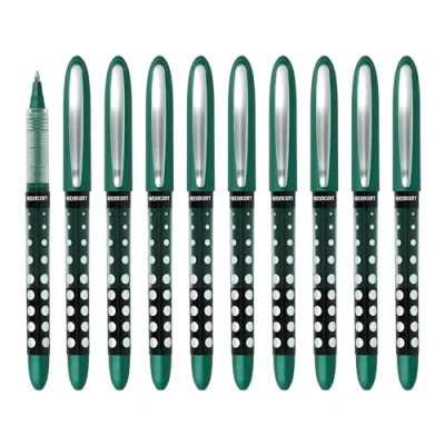 Image de Westcott PULSAR E 730648 00 Lot de 10 stylos rollers à encre verte, épaisseur trait précise 0,5 mm, transparent, indicateur niveau, technologie capillaire, poignée ergonomique