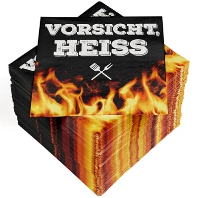 Image de HEKU 30243 233 : Lot de 100 serviettes en papier triple épaisseur, inscription « Vorsicht, heiß », autres