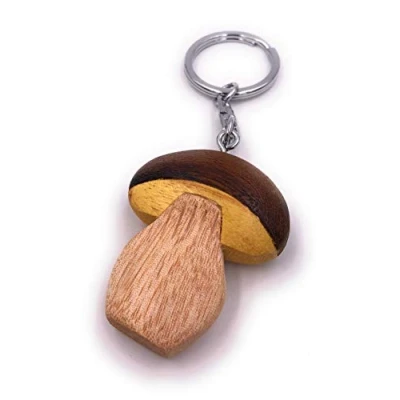 Image de H Customs Champignon Bois Noble Pendentif Porte clé à la Main
